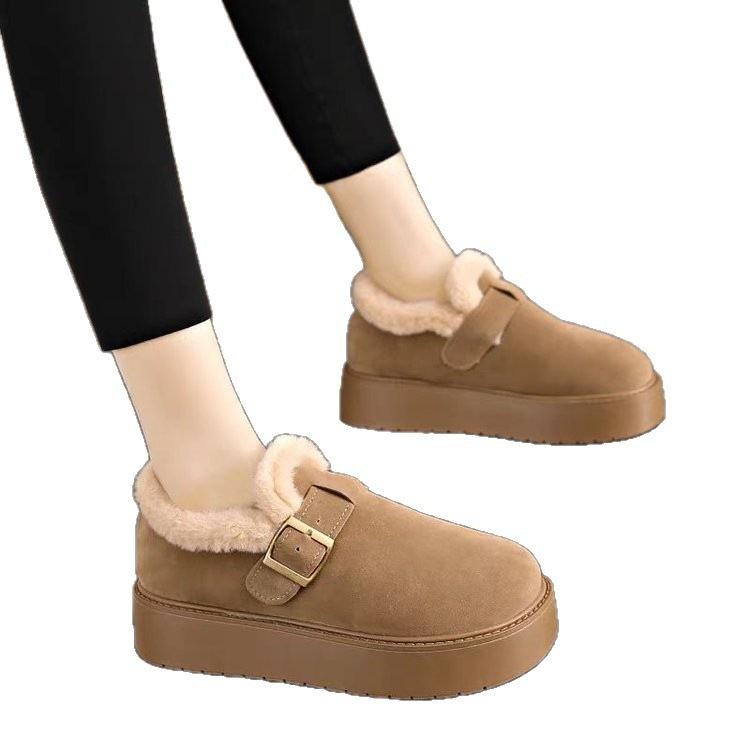 Thick-soled fluffy Birkenstocks new winter low-top snow boots piled and thickened warm cotton shoes