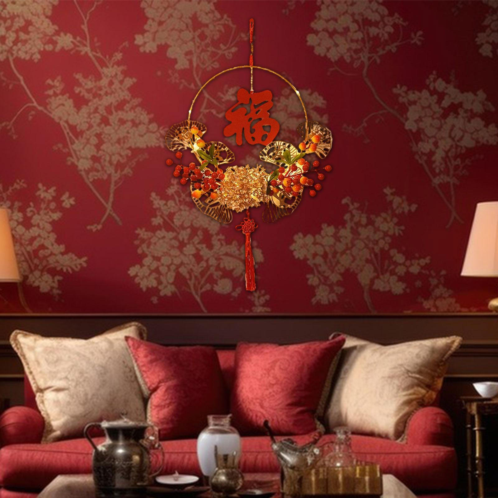 

Китайский новогодний венок, светящийся лунный свет, декор, украшение своими руками, искусственные цветы Fu