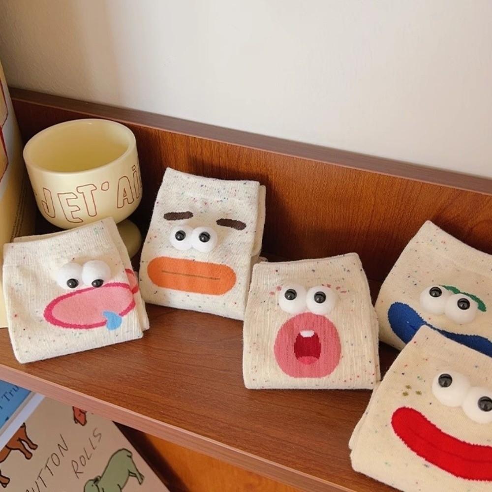 5 Pairs Soft Big Eyes Socks Mid-Calf 3D Eyes Sock Hosiery Funny Expression Socks  Girls