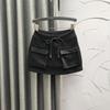 Women's Black Elastic Waist A-Line Cargo Mini Skirt - Slimming, Chic, Autumn Fashion