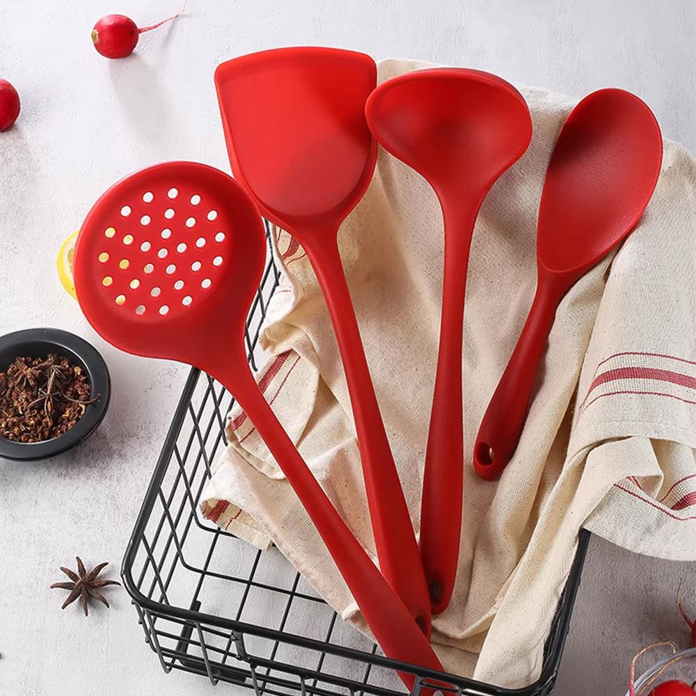 4Pcs Silicone Cooking Utensils Non-Stick Turner Spatula Spoon Colander Rice Scoop Heat Resistant Kitchen Utensils Set Cookware