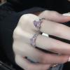 Pink Love Texture Open Ring Niche Design Zircon High Sense Cold Wind Irregular Folds Female