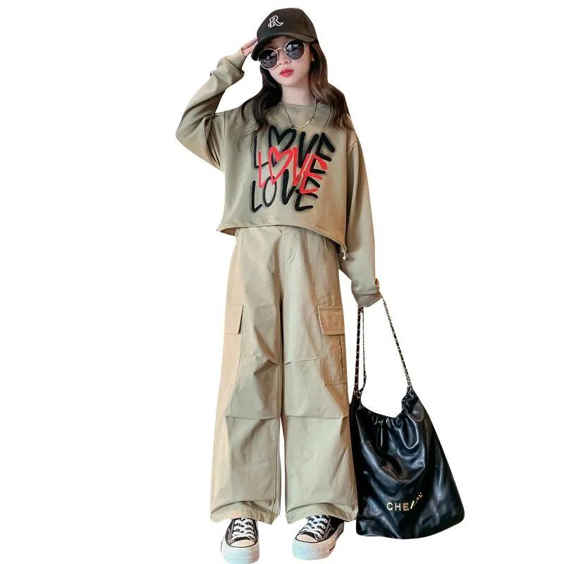2025 Girls' Trendy Autumn Cargo Pants Two-Piece Set