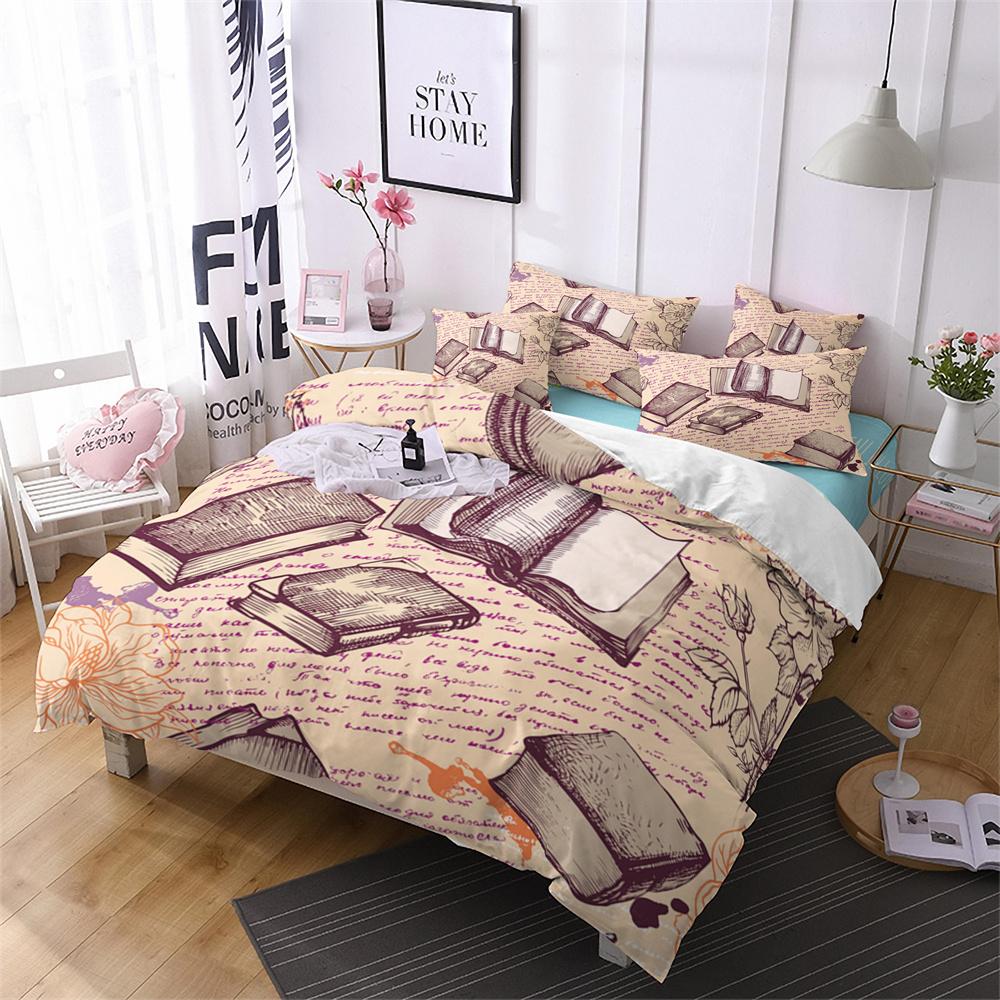 Book Duvet Cover Set 3D Print Old Book Bookshelf Pattern Polyester Comforter Cover King Size for Kids Teens Writer Bedding Set