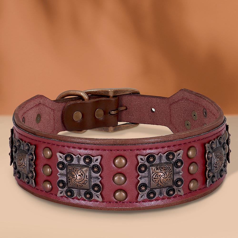 Genuine Leather Dog Collar 2inch Wide Dog Collars Cool Spikes Rivet Collars Luxury for Medium Large Dogs Pitbull German Shepherd