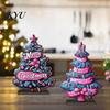 Miniature Christmas Trees for Desk 2D Wooden Tabletop Ornaments, Xmas Tree Santa Party Favors Snowman Sign with Stand, Holiday Decorations Colorful