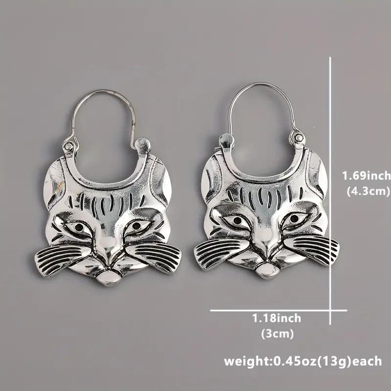 Ethnic Style Earrings for Women Cat Animal Silver Color Metal Inlaid Dangle Earrings Jewelry Trendy Female Gift