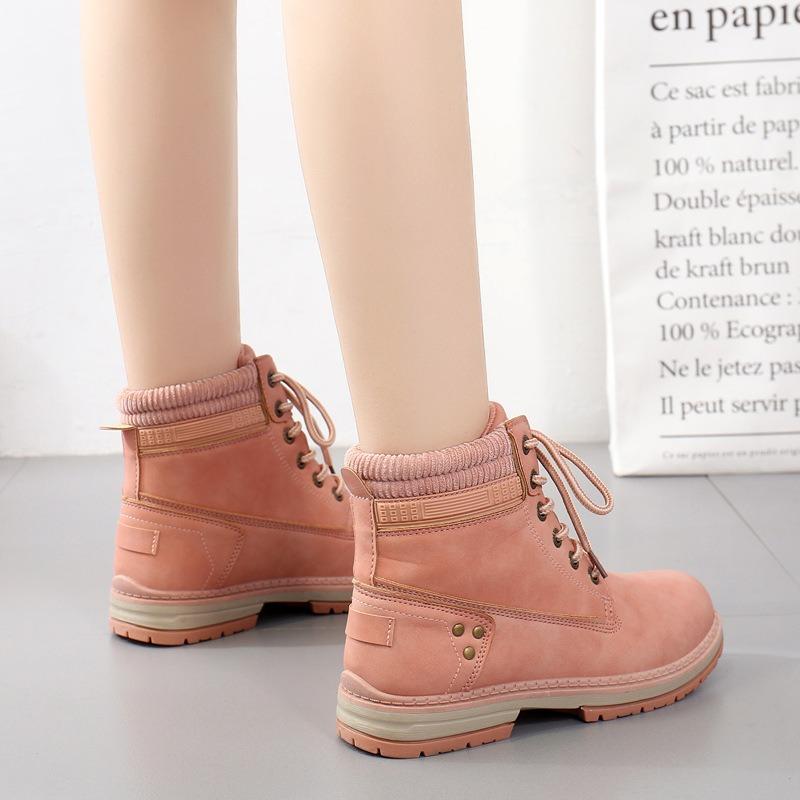 Neue Martin Stiefel Damen Flache Kurze Stiefel Rutschfeste Damenstiefel PU-Leder Einzelstiefel A