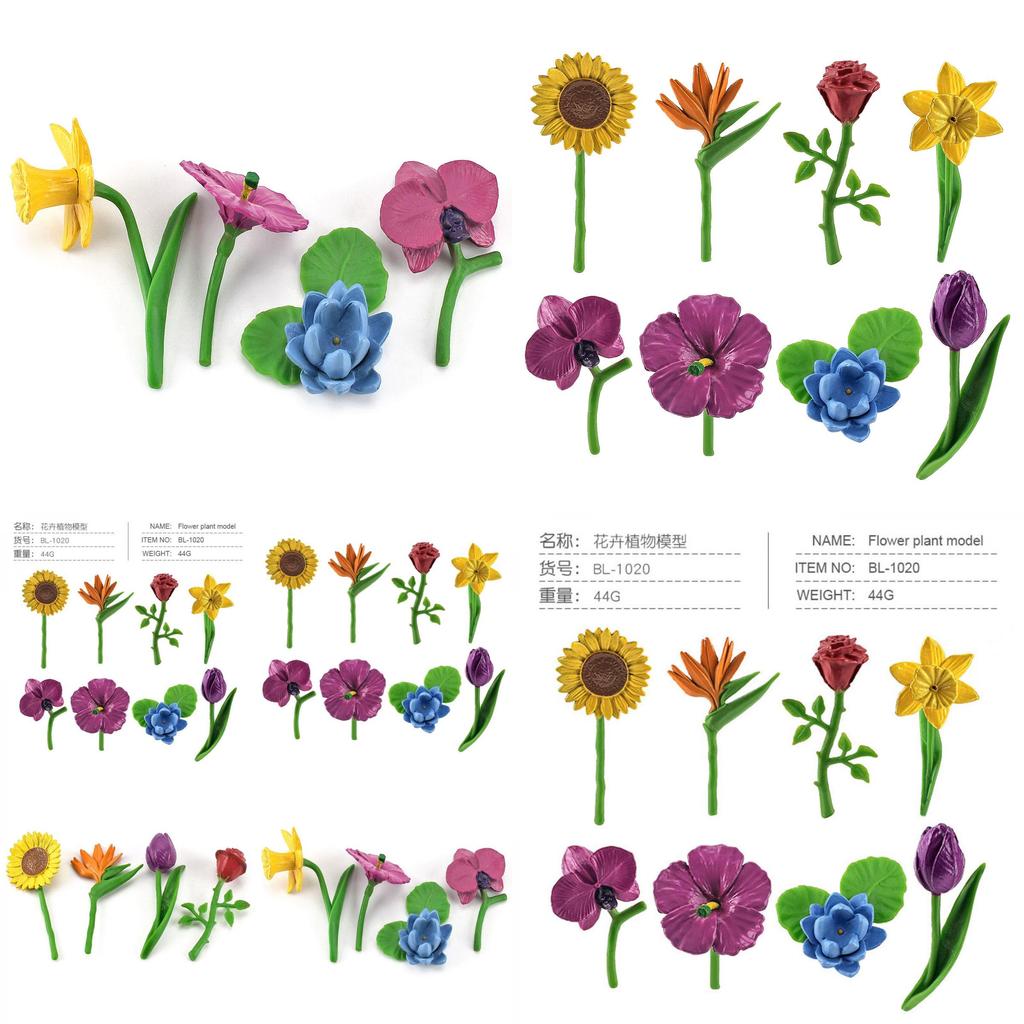 Realistic Childrens Animal Model Scene Decoration Set With Vibrant Sunflowers Daffodils And Roses