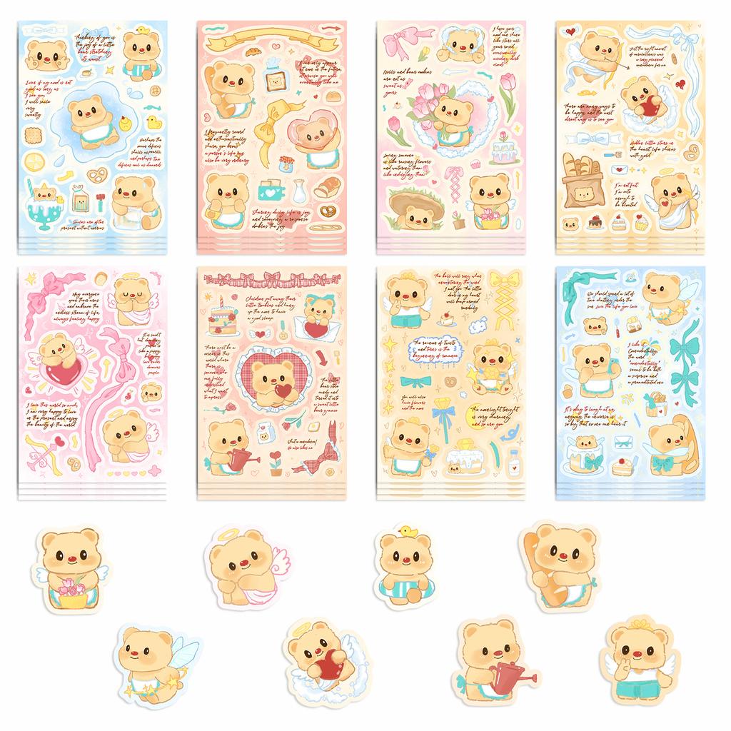 8 Styles of INS Style Butter Bear Stickers Waterproof Diary Hand Account Stickers Gu Card Stickers DIY Decorative Stickers Ins Stickers