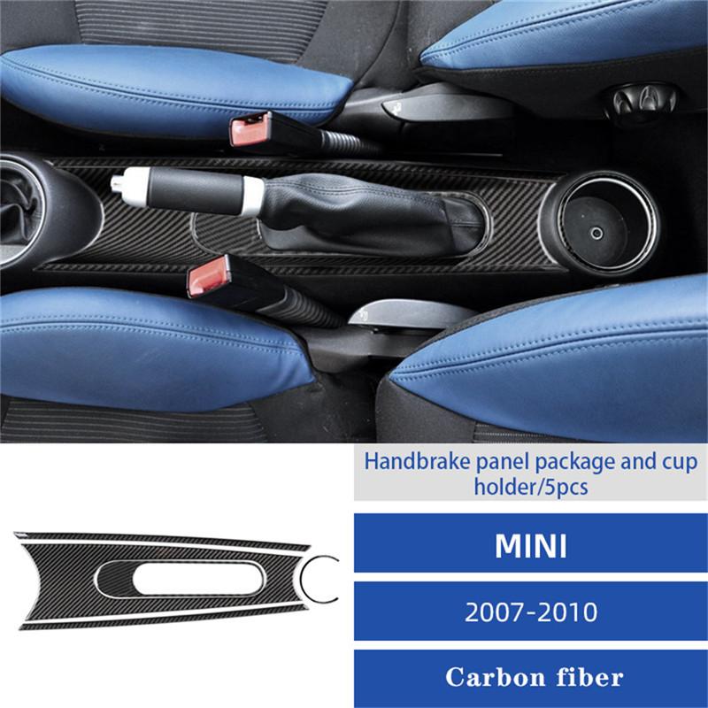 Carbon Fiber Car Central Handbrake Gear Shift Panel Trim Cover Stickers For BMW MINI Cooper R55 R56 R57 2007-2010 Accessories