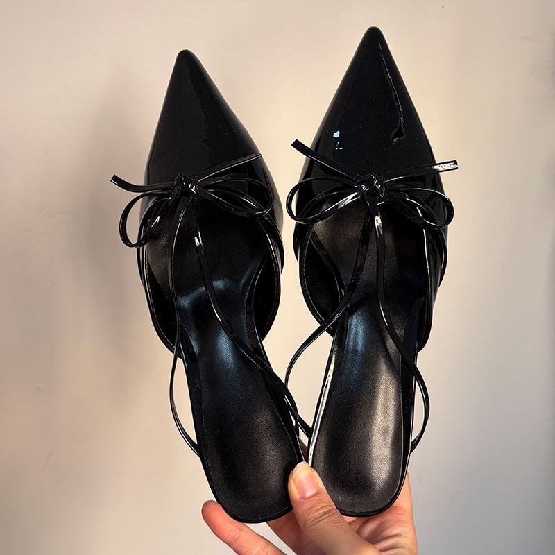 Fashion Female Pointed Toe Footwear New 2025 Pumps Women Low Heel Shoes Mules Fashion Butterfly-Knot Shallow Ladies Heel Shoes Slides