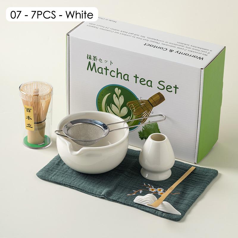 4/5/7/8 PIÈCES Boîte Cadeau Matcha en Céramique Japonaise Set de Thé Matcha avec Fouet en Bambou Pinceau Matcha Cuillère à Thé pour Outils de Bricolage pour la Préparation du Thé