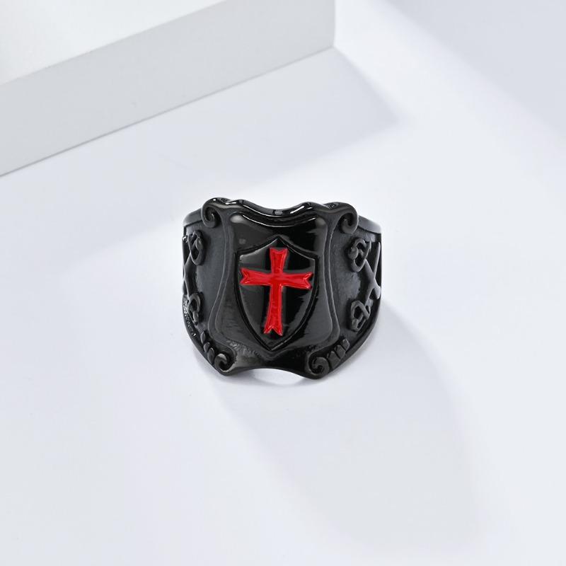 Man Cross Crusade Legion Shield Titanium Steel Ring Personalised Vintage Male Stainless Steel Jewellery Accessories