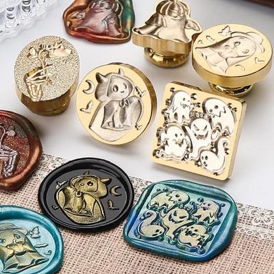 Sello de Halloween Cabeza de Cobre Sello de Cera Sello Personalizado para Bodas Herramienta de Sellado Decoración para Cartas Invitaciones Manualidades Suministros HCZ041