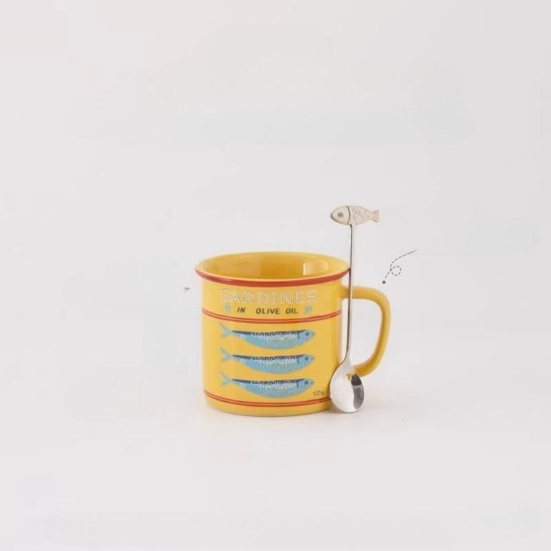 1PC Cute Cartoon Creative Ocean Sardines Mug Large Capacity Ceramic Coffee Mug Cups Household Goods Gift 301-400ml