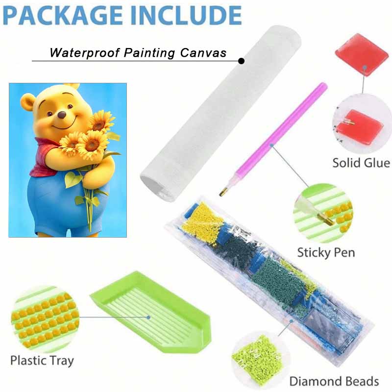 Disney Diamond Art Painting Kit – Winnie the Pooh Sunflowers Craft, Home Wall Decor, Handmade Gift