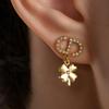 Dior Four Leaf Clover Pendant Crystal Inlay Design Metal Earrings Women Earrings Gold E3713WOMCY_D03S