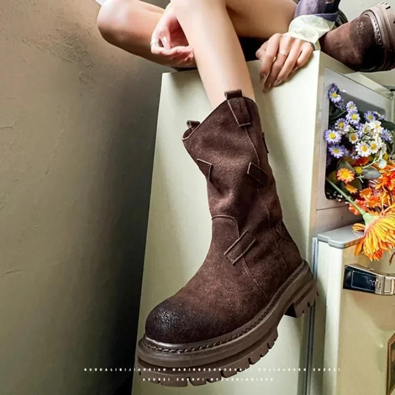 

Women s Boots 2024 Midsole Outdoor Boots Anti Slip Wear-resistant Windproof Thick Soled Comfort Short Retro Ankle Boots 40 коричневый