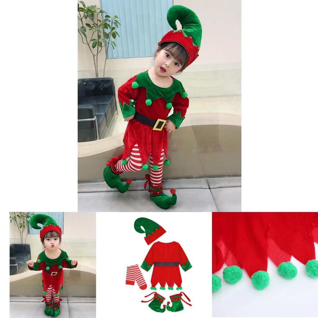 Stunning Christmas Elf Toddler Cosplay Costume With Shoes Stockings