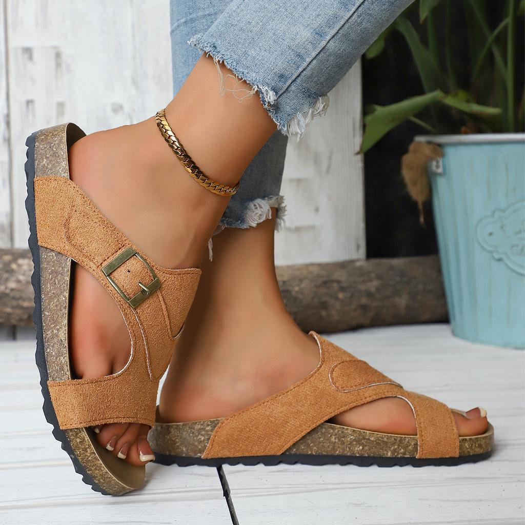 Fashion New Women Classic Cork Sandals 2025 Fashion Soft Thick Sole Cork Slippers Summer Beach Sandals Home Open Toe Flat Sandals