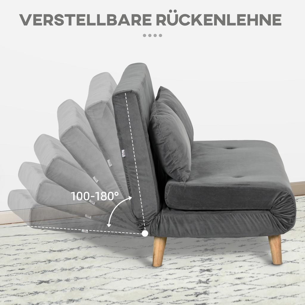 Sleeper Sofa Recliner Sofa Couch, Incl. 2 Cushions, Velvet Look, 130 X 78 X 79 Cm, Grey