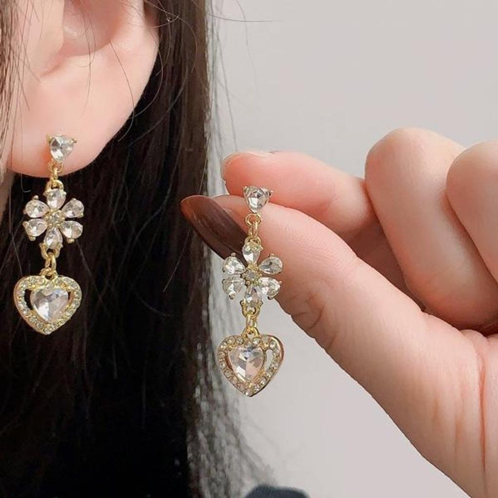 Damen Tägliche Punkt Herz Fokus Lange Ohrringe