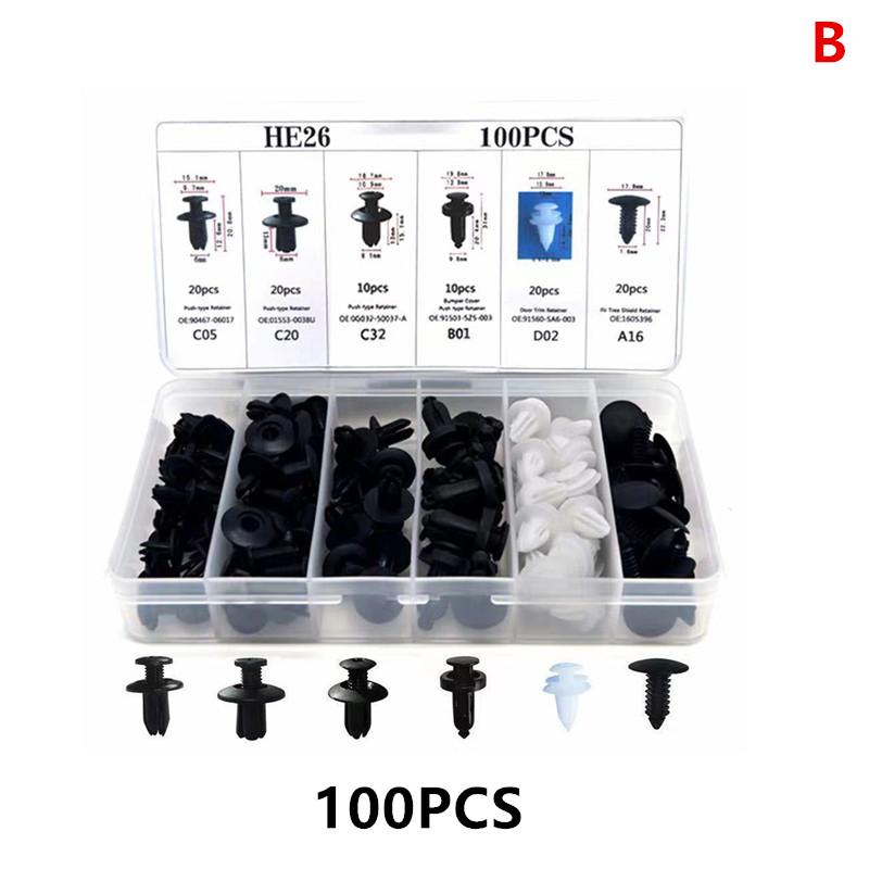 100Pcs Car Clip 6 Size Auto Interior Plastic Bumper Clips Rivets Fasteners Push Type Pin Retainer Trim Kit With Fastener Remover
