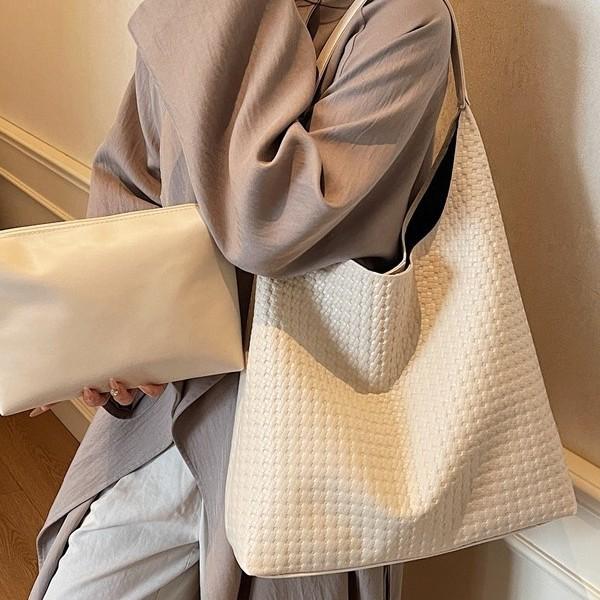 Trendy And Fashionable New Simple Shoulder Bag Woven Pattern Casual Commuter Tote Bag Versatile Large-Capacity Bag Women