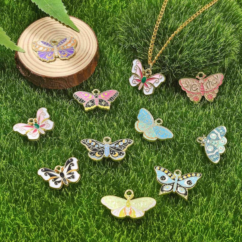 Ornazy 20 pcs 10 Styles Enamel Butterfly Charms Gothic Charms Halloween Moth Animal Insect Lucky Charms for Jewelry Making Keychains Earrings Women
