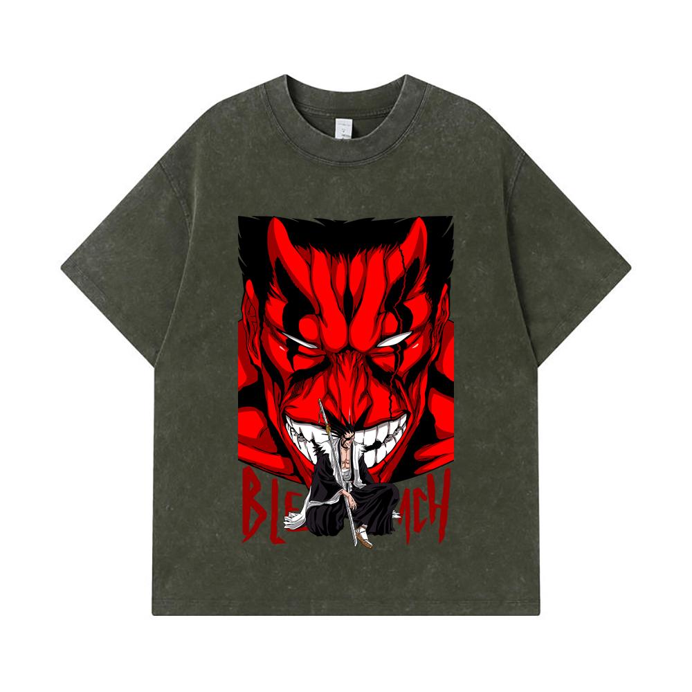 

275 GSM Washed T-shirts 100% Cotton Bleach V7 Zaraki Print Unisex Heavy Cotton T Shirt S