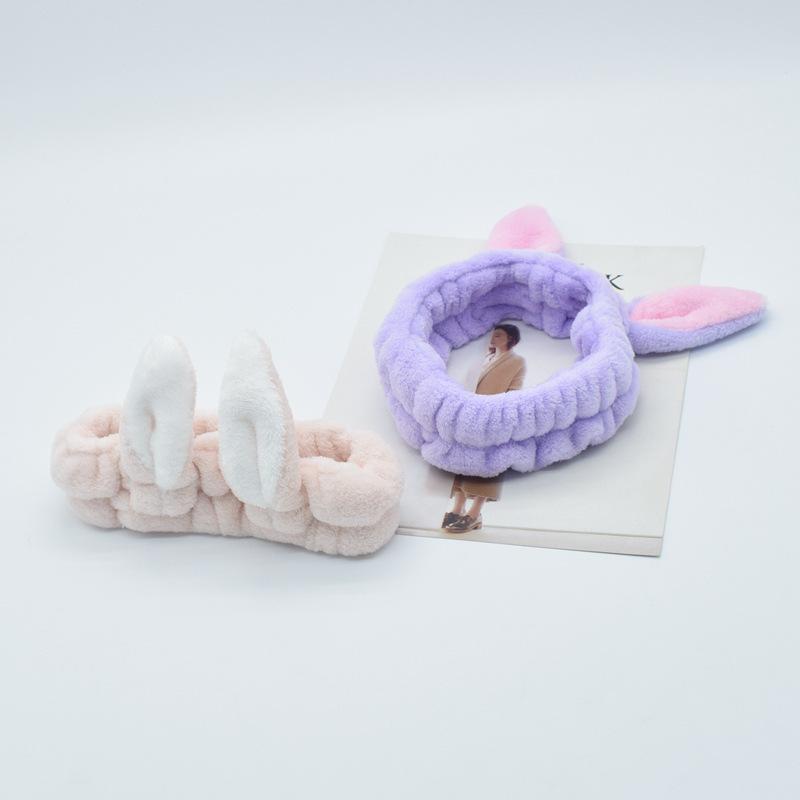 Cute Bunny Ear Cosmetic Hairband Fluffy Elastic Makeup Accessory for Shower Face Washing Facial Spa Cosplay