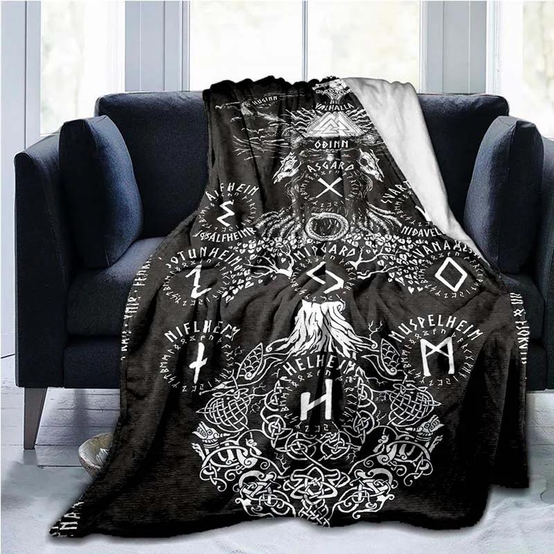 The Vikings Ancient Scandinavian Norse Runes Axes 3D Soft Throw Blanket Lightweight Flannel Warm Blanket for Bedroom Couch Sofa