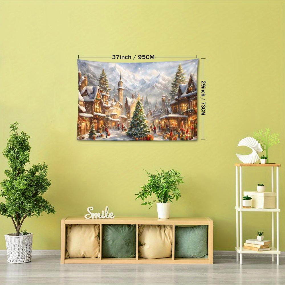 Christmas Town Tapestry Wall Hanging - Festive Tree and Holiday Decor, Durable Polyester, Multiple Sizes Available