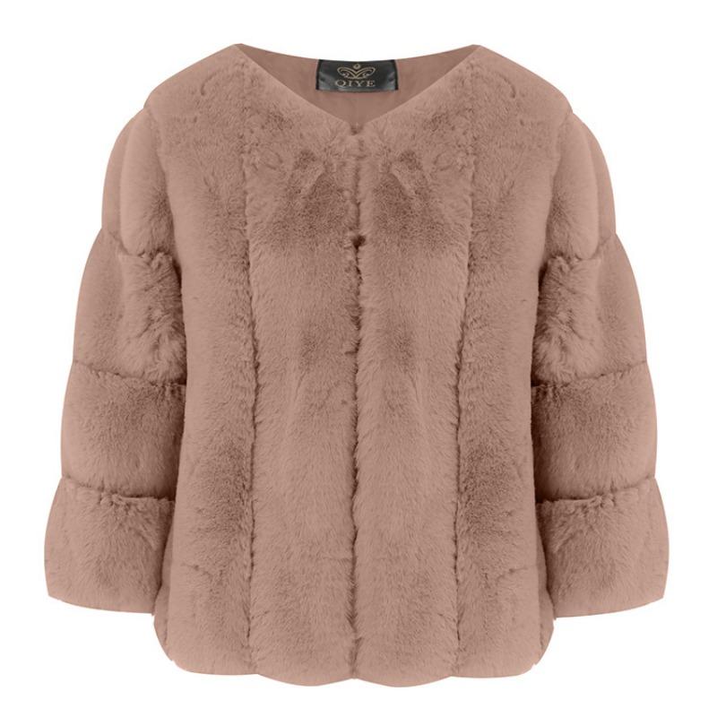 Autumn and winter popular imitation fur short round neck jacket women's fashion new top women's light Europe and America
