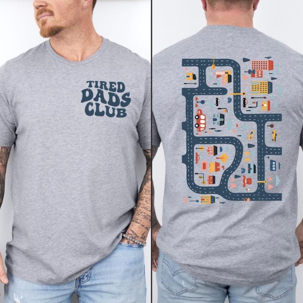 Fathers Day Mens Graphic T Shirts Tired Dads Club Funny Play Cars on Back Graphic Cotton Casual Daily Wear Dad Gift for Him