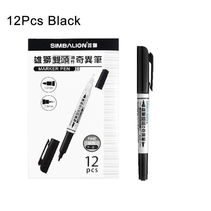 6/12Pc Box High Quality Waterproof Permanent Marker Pen Dual Tip 0.5/1.0MM Quick Dry Art Marker Student School Office Stationery