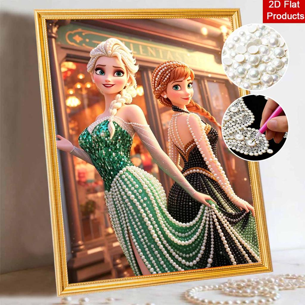 Disney Pearl Painting Frozen Anna and ElsaPearlDress DIY Pearl Painting Gemstone Art Pearl Dot Painting Picture Crafts Adult Beginner Gifts Home Decor