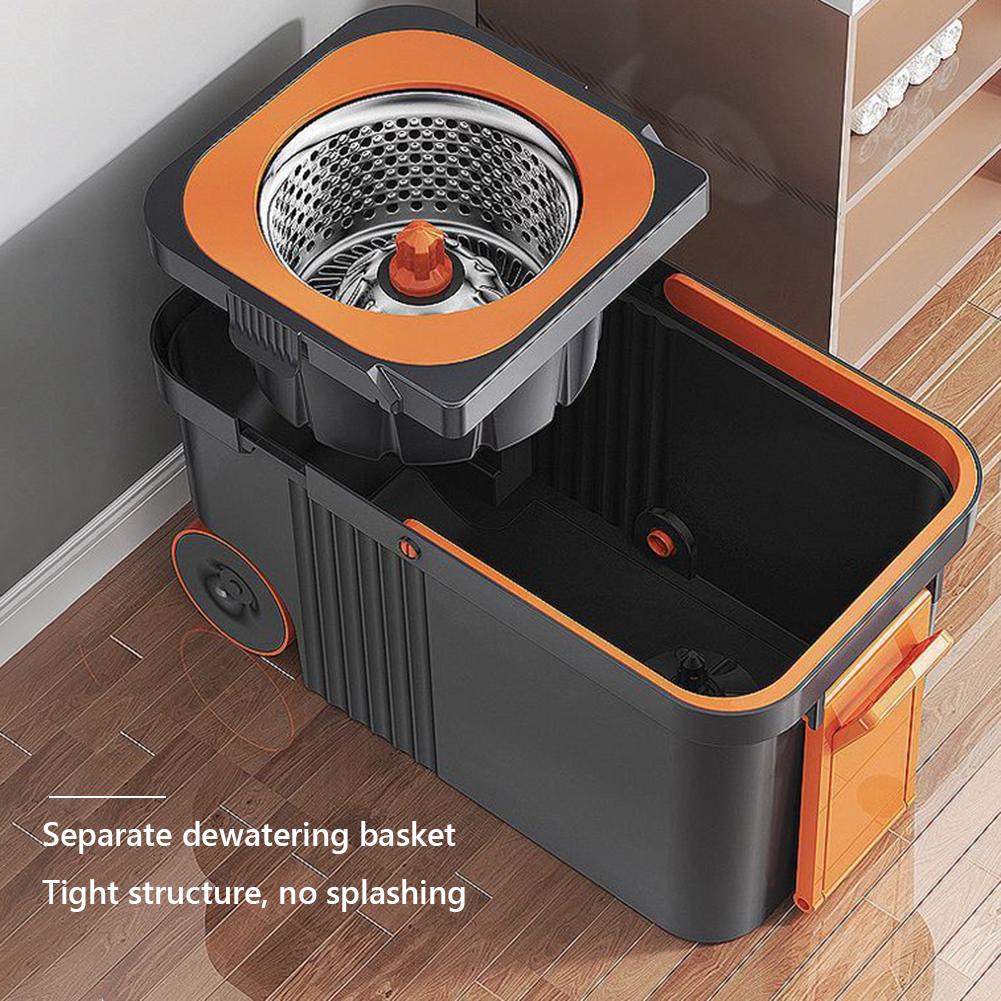 360°-Drehmopp-Eimer, Mikrofaser-Drehmopp-Eimer, Auswringmopp-Reinigungssystem & 6 Mikrofaserköpfe, Bodenreinigungs-Waschbesen