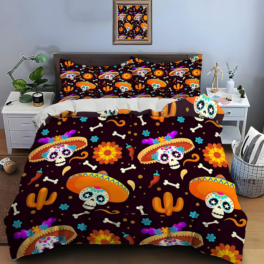 Mexican Style Skull Guitar Print Bedding Set Duvet Cover 1 Duvet Cover 2 Pillowcases Adult And Kids Bedding Set Luxury Gifts