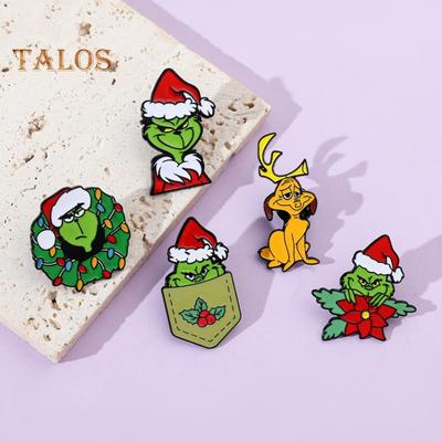 Christmas Brooch Cartoon Figure Shape Anti-slip Polished New Year Party Coat Collar Bag Scarf Hat Decoration Clothes Pin Clothing Jewelry