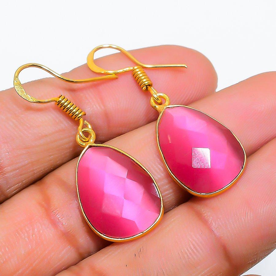 Monalisa Stone Gemstone 925 Solid Sterling Silver Jewelry Earring 1.42" GK-5794