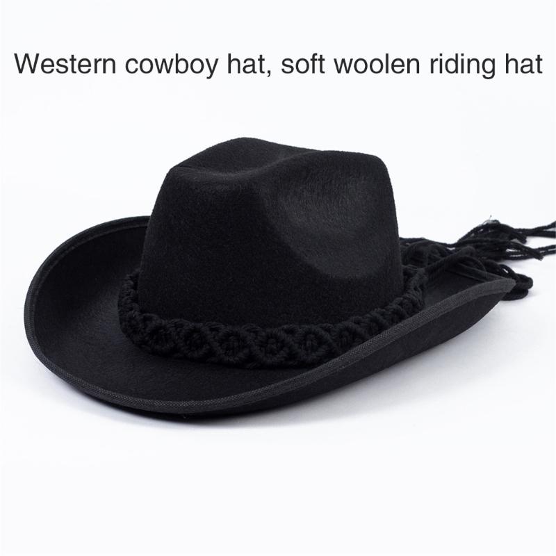 Western Cowboy Hats Wear Resistant Rolled Brims Felt Hat Eye Catching for Show