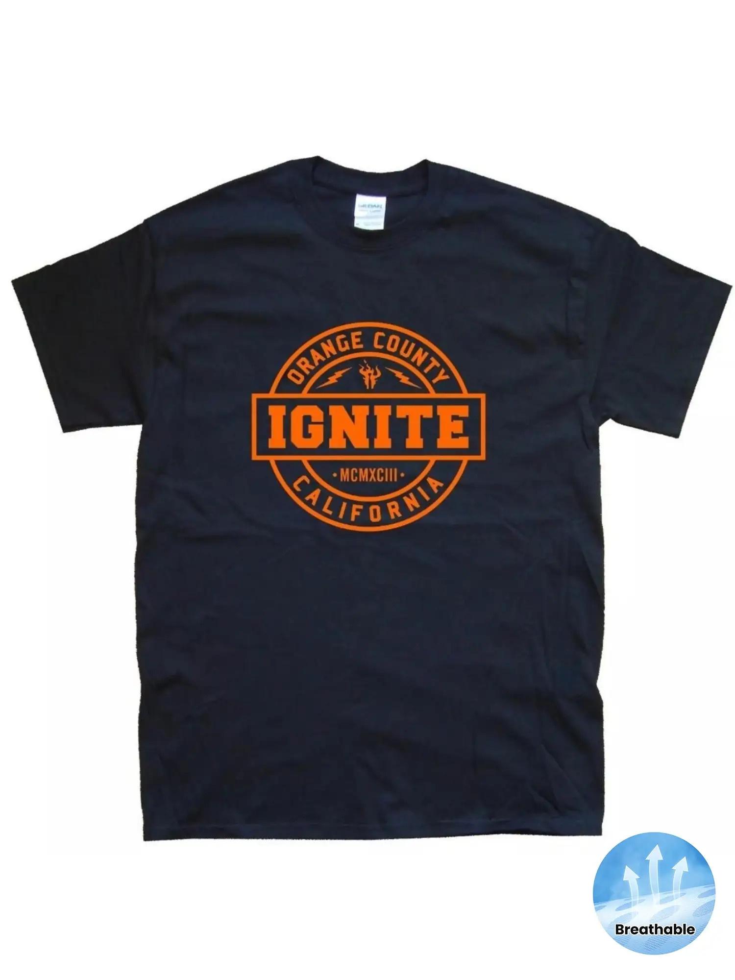 IGNITE II Unisex Graphic T-Shirt - Black with Orange California Flame Design XL