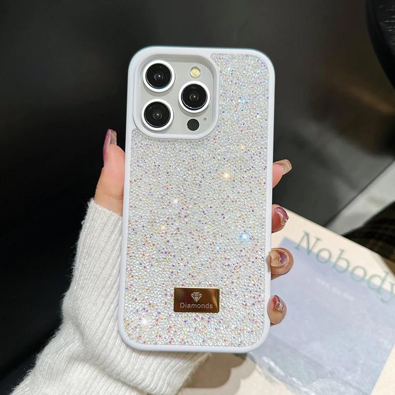 Stylish Shiny Imitation Diamond Phone Case for Iphone 16 15 14 13 12 11 Pro Max Plus INS Girl Back Shockproof Tpu + PC Hard Case