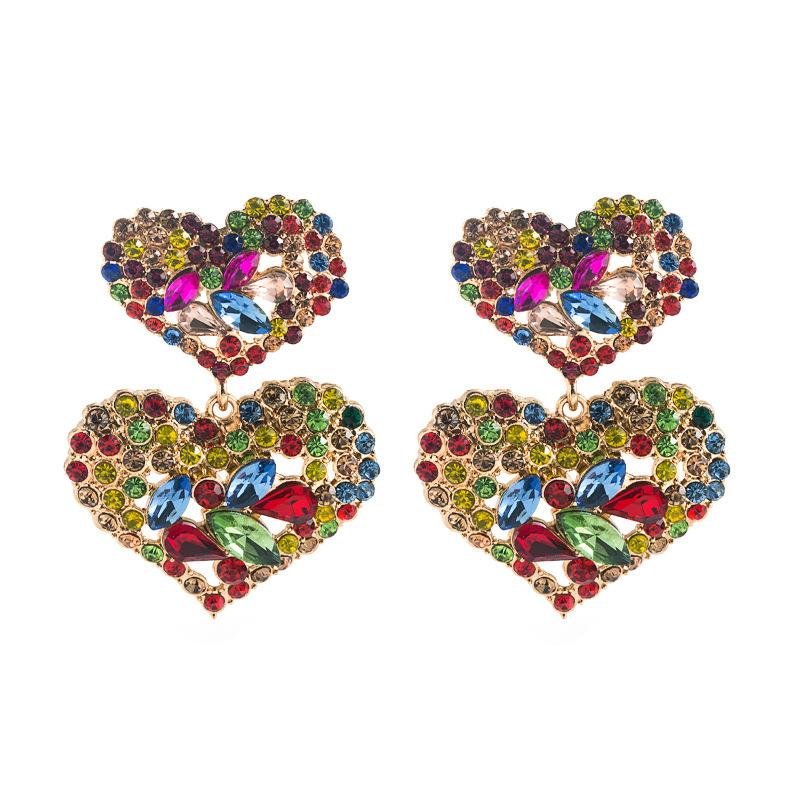 Pendientes de gota Retro para mujer, aretes colgantes de aleación de acero y titanio, adornos geométricos para las orejas con forma de corazón de cristal colorido acrílico