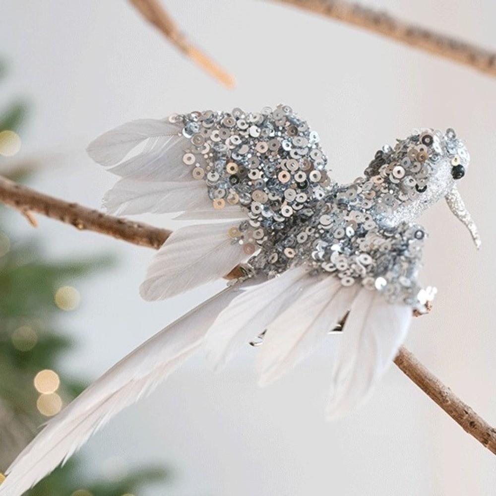 2pcs Glitter Christmas Foam Bird Beautiful Handmade Feather Birds Ornaments Realistic Artificial Birds Pendants Party Decoration