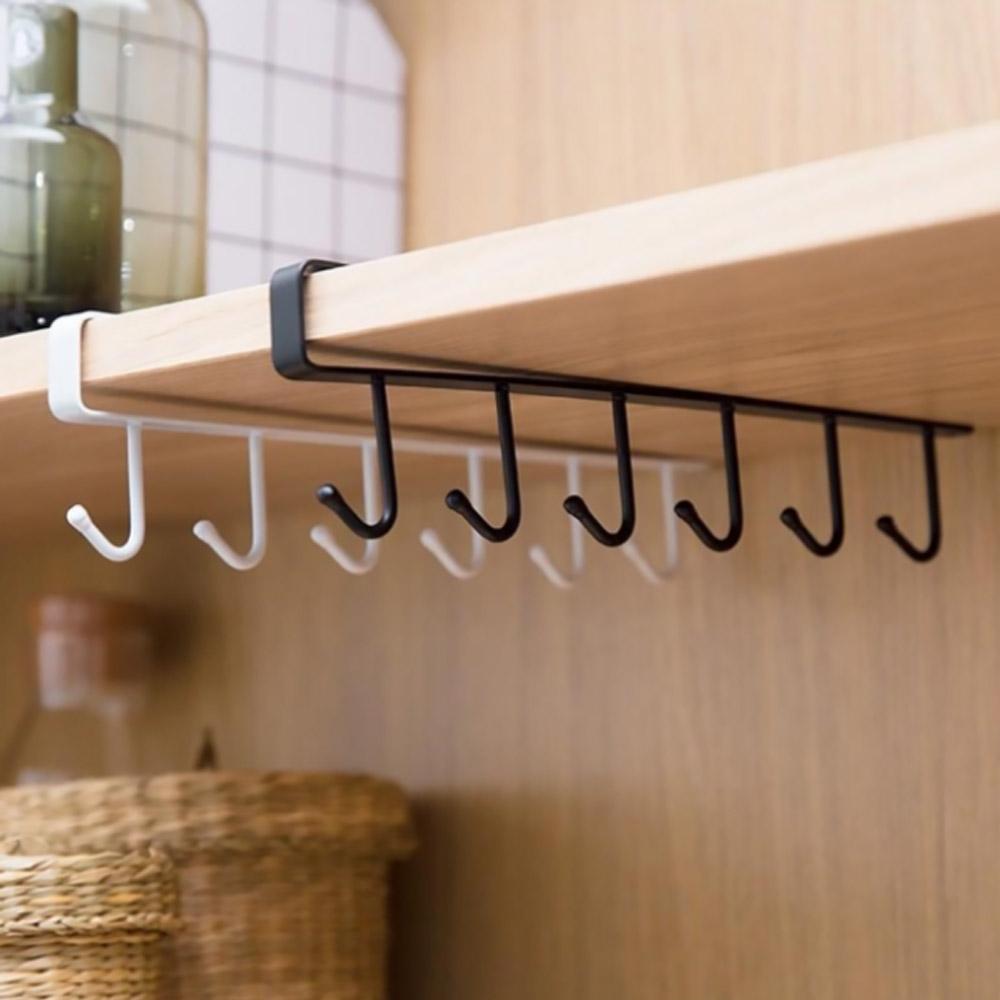 Nail Free Cabinet Storage Rack Creative Mug Cup Hanger Cup Holder Sundries Hook Shelf Wardrobe