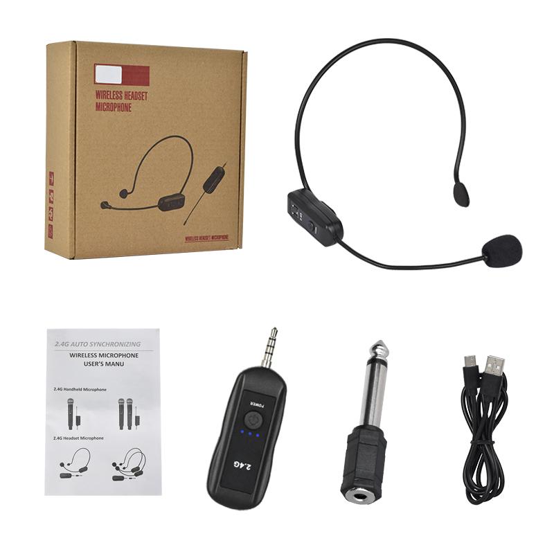 

2.4G Head-mounted Wireless Lavalier Microphone Set Transmitter with Receiver for Amplifier Voice Speaker Teaching Tour Guide 1 to 1