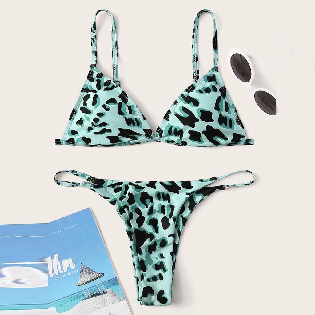 Women Leopard Print High Waist Two Pieces Bikini Swimwear Swimsuit Beachwear